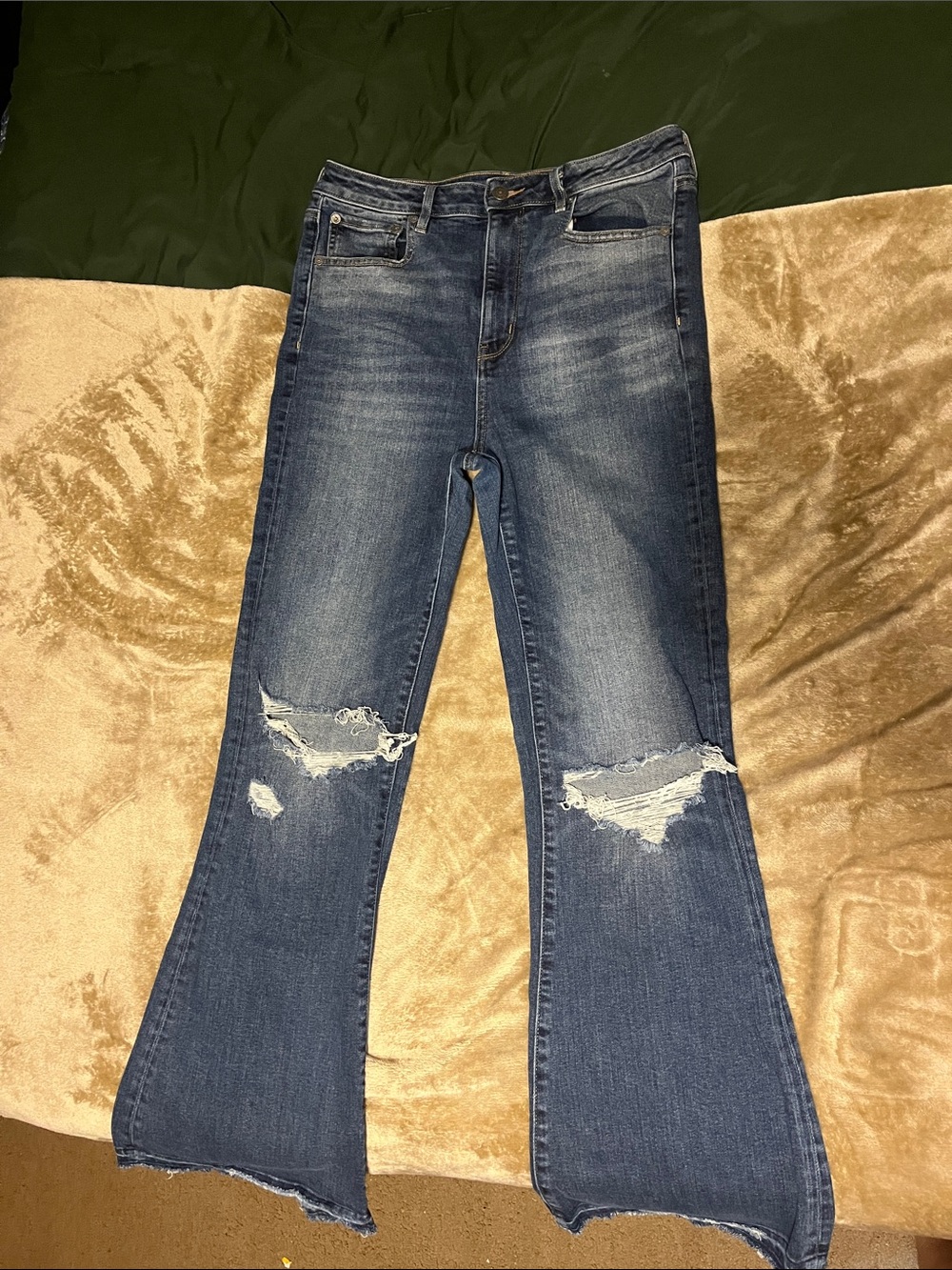 American Eagle Outfitters Distressed Dark Blue Flare Jeans